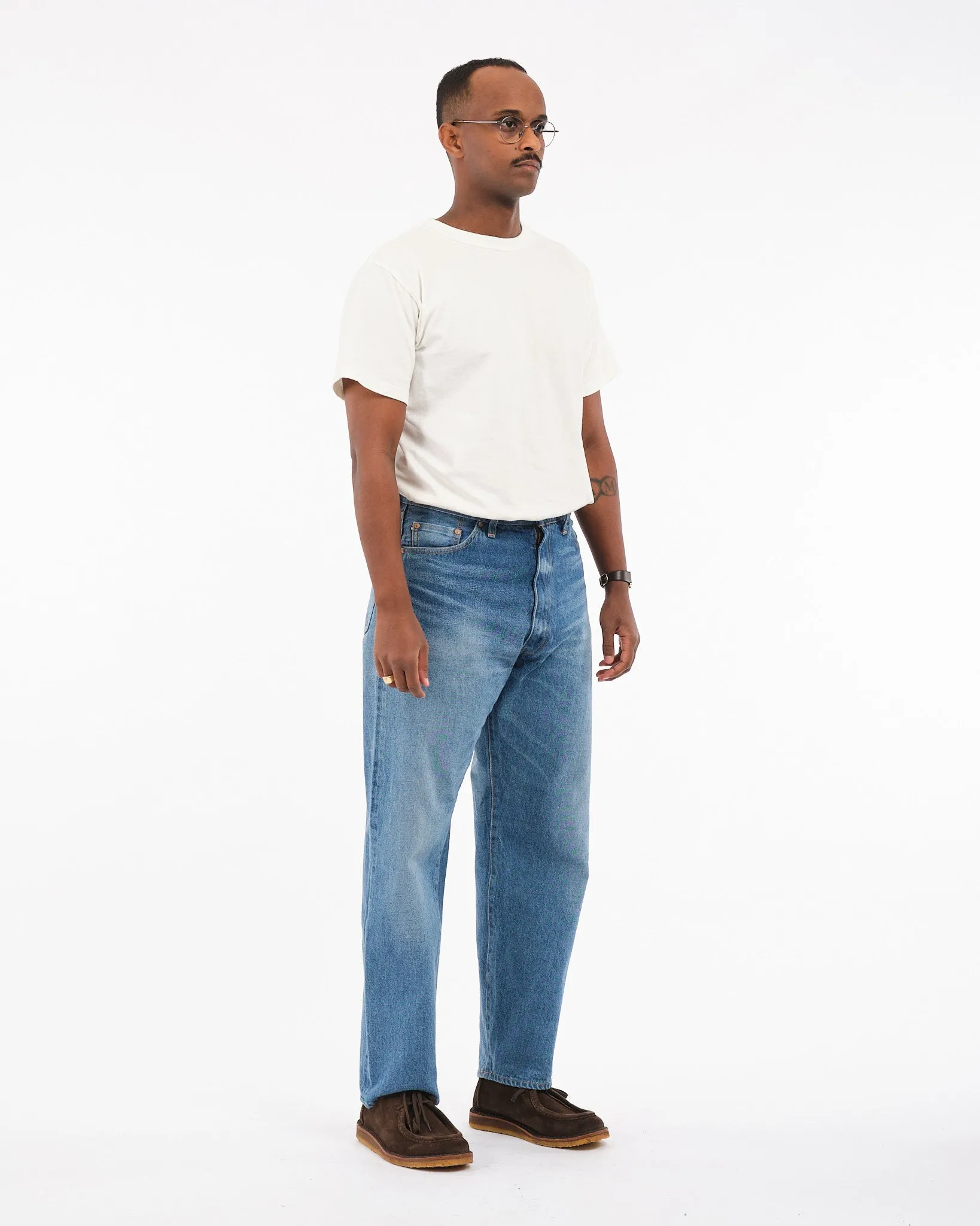 5P Zipper Front Denim Pants Indigo Vintage Wash