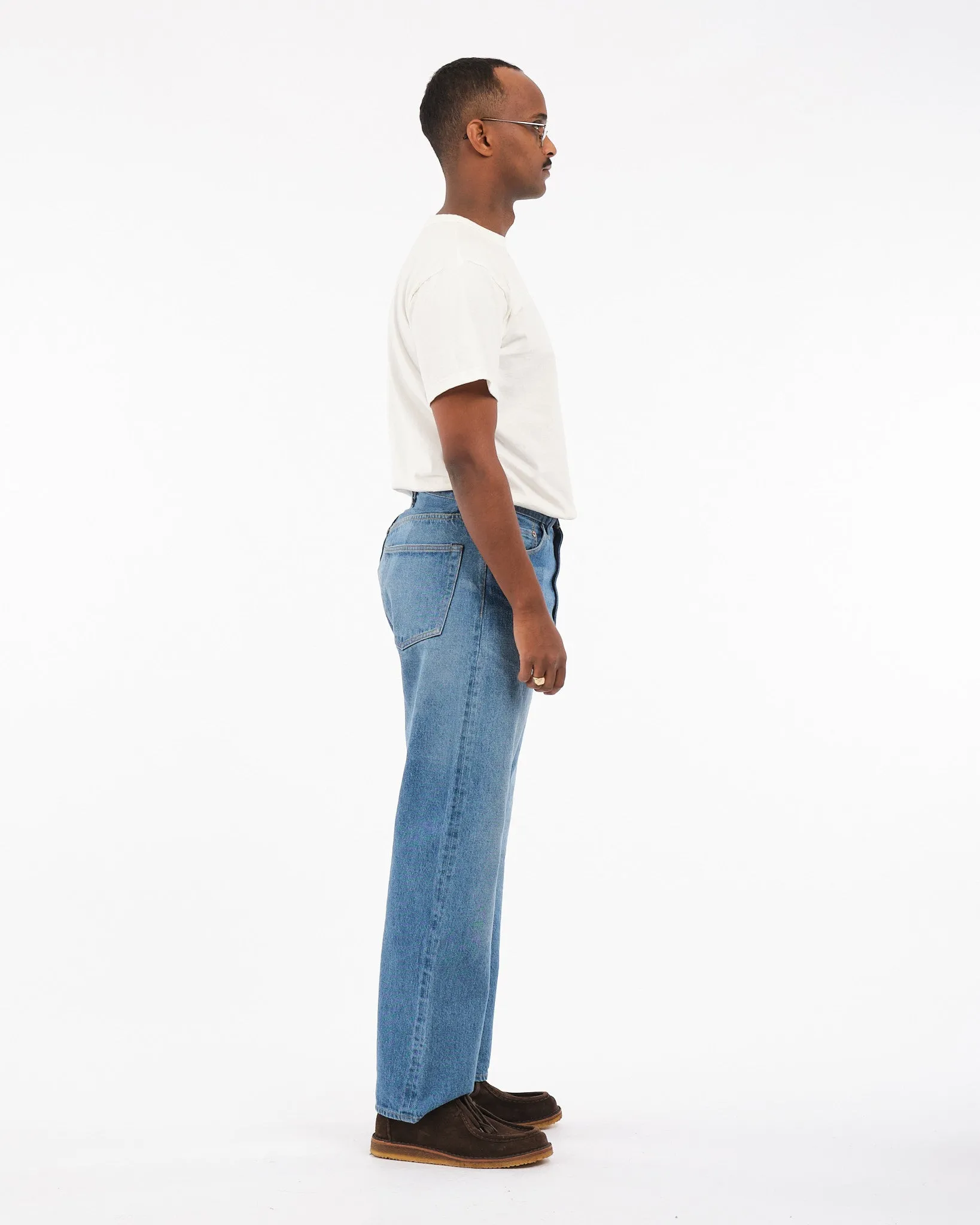 5P Zipper Front Denim Pants Indigo Vintage Wash