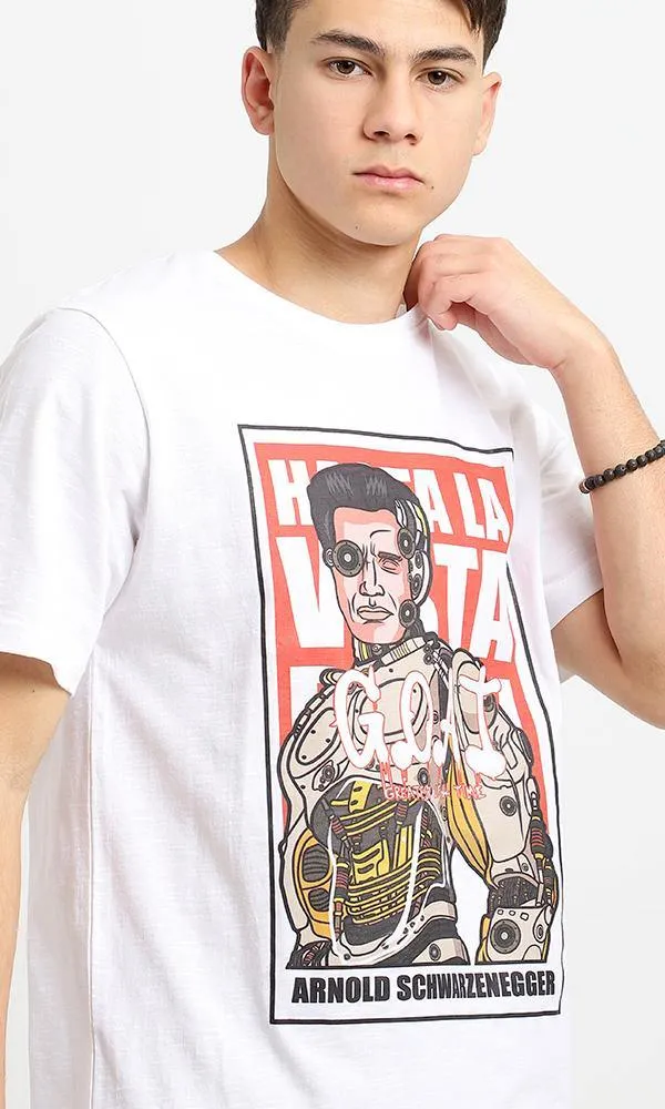 95191 Slip On White Printed Round Neck Casual Tee