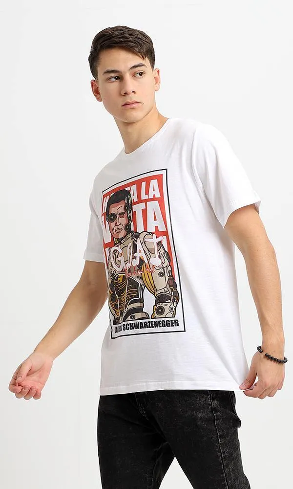 95191 Slip On White Printed Round Neck Casual Tee
