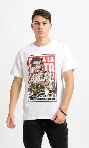 95191 Slip On White Printed Round Neck Casual Tee