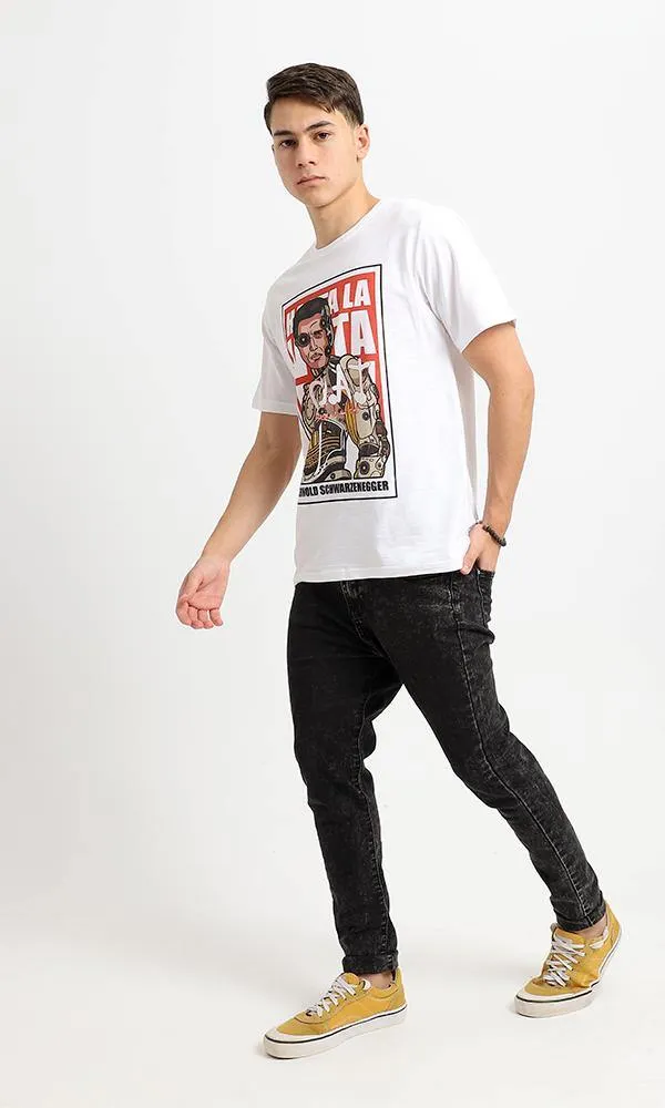 95191 Slip On White Printed Round Neck Casual Tee