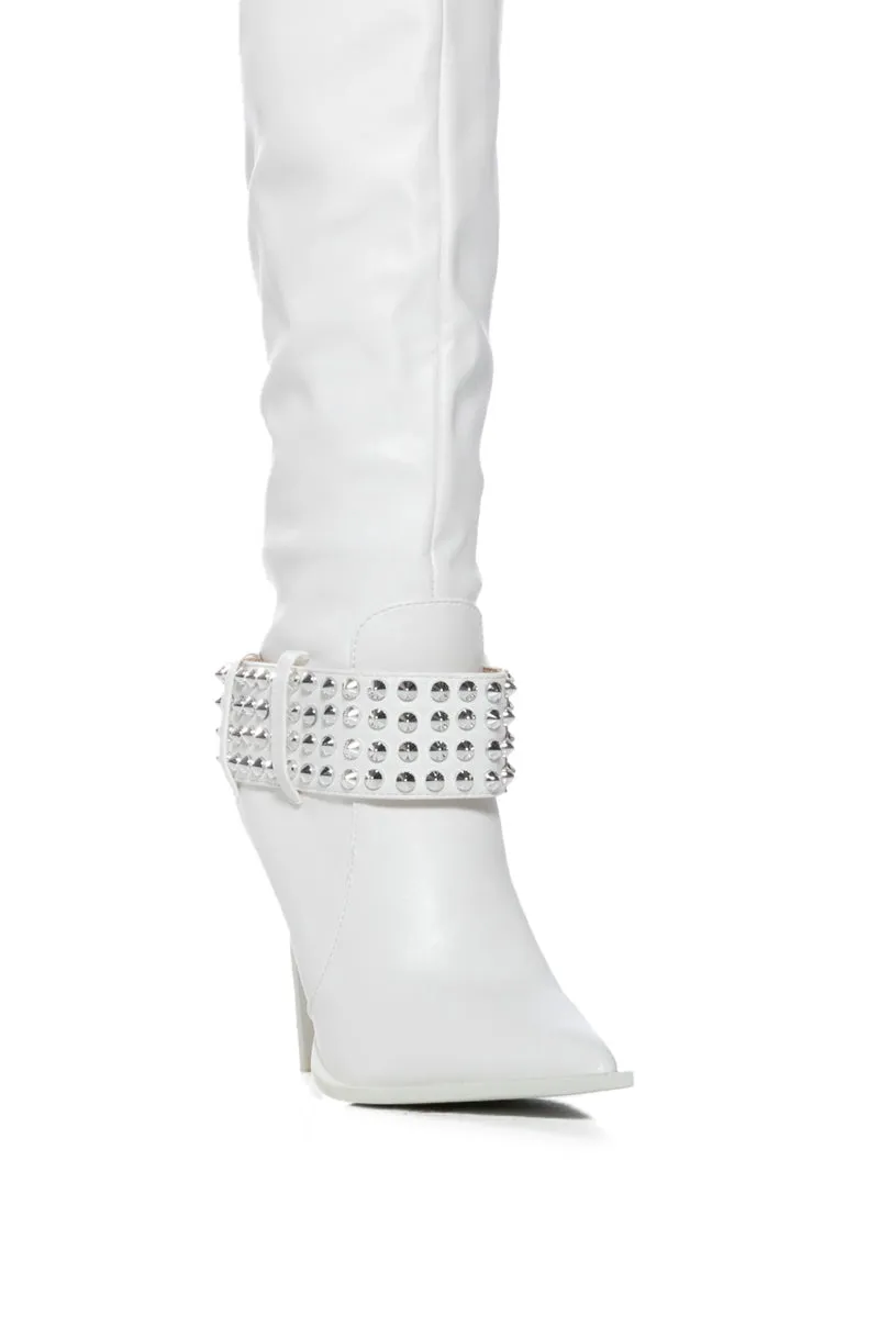 AZALEA WANG MARLENA SILVER STUDDED CREAM BOOT
