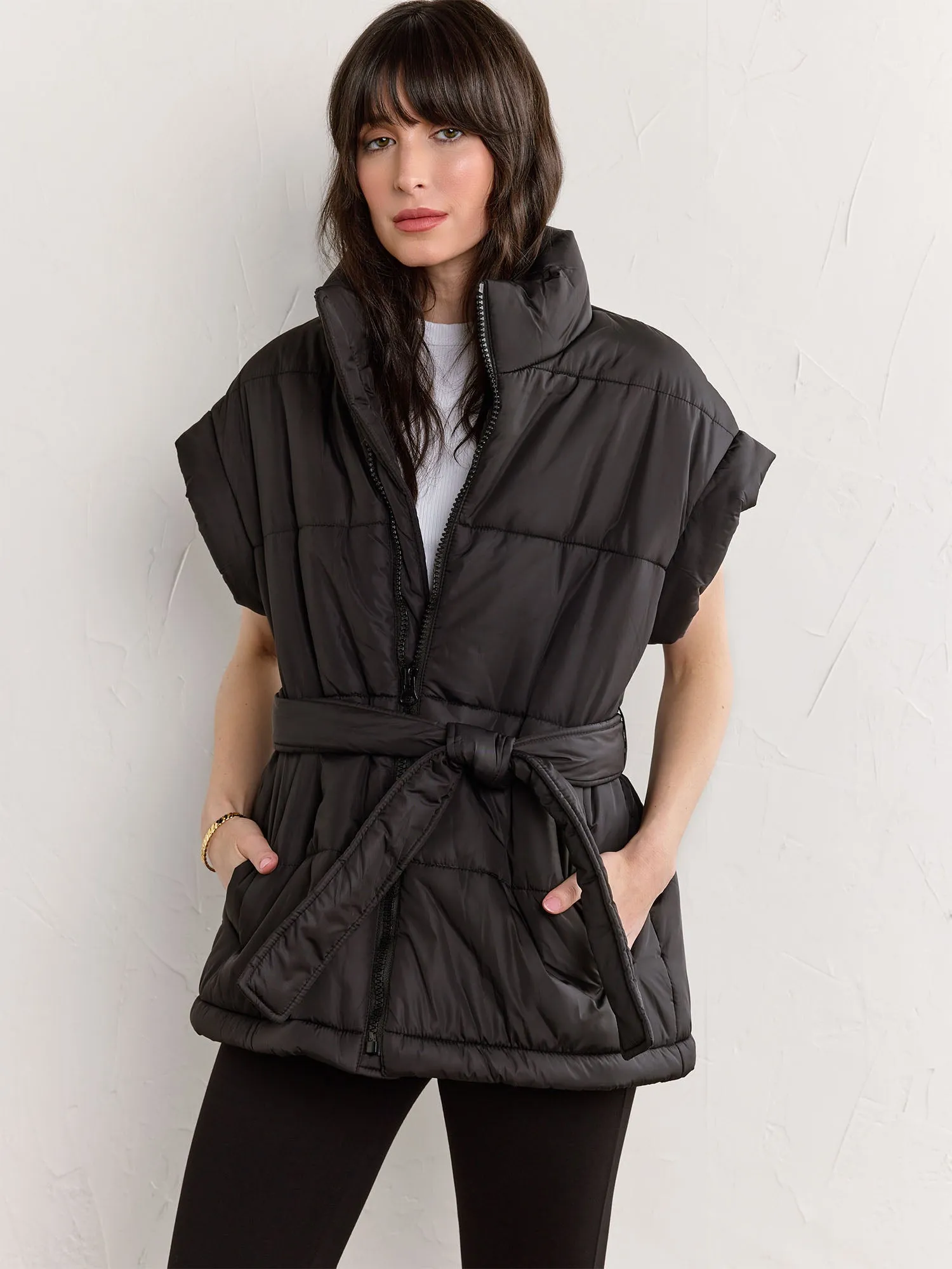 Belted Nylon Puffer Vest - Aaron & Amber