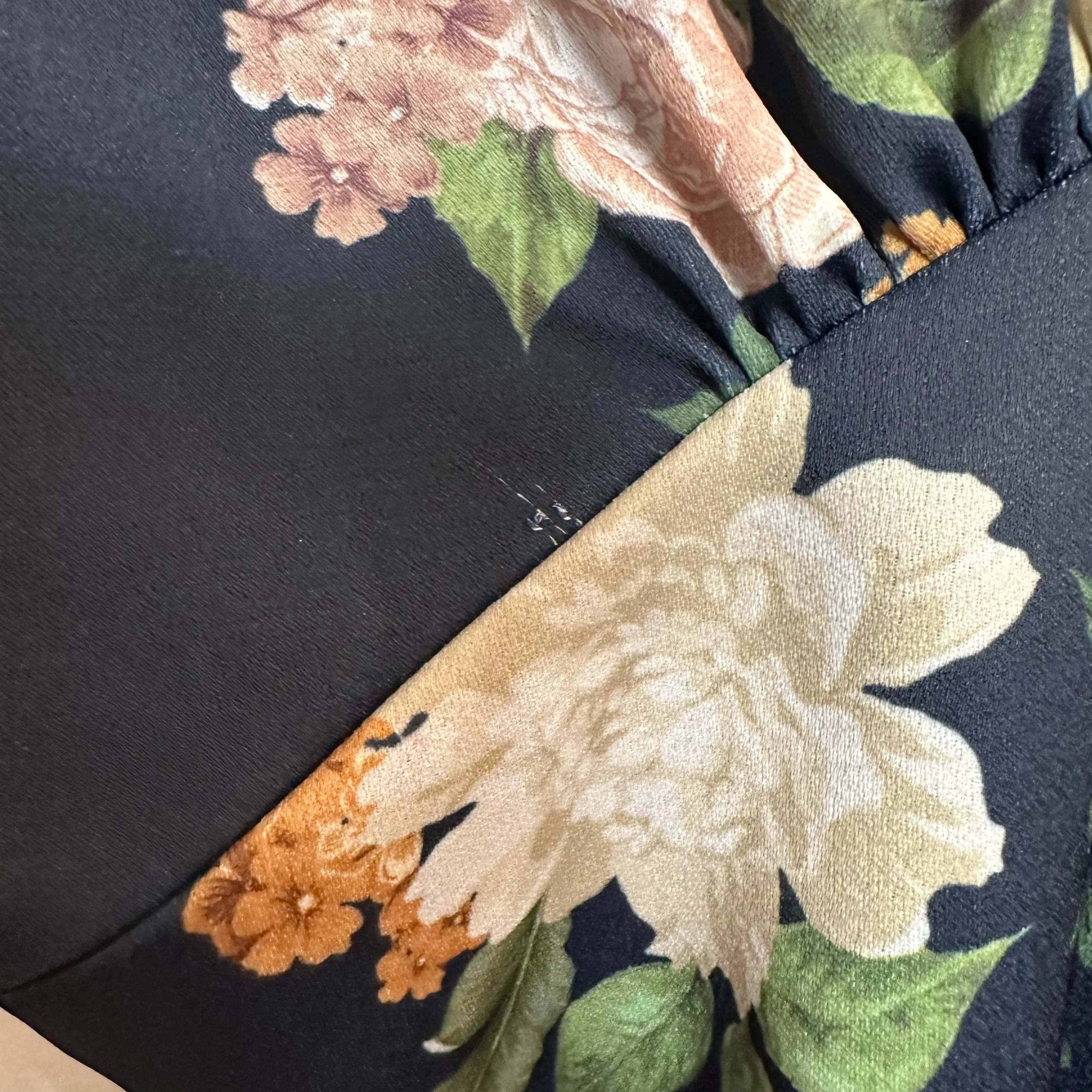 BHLDN Leila Deep V Flutter Sleeve Satin A Line Gown Floral Navy 8