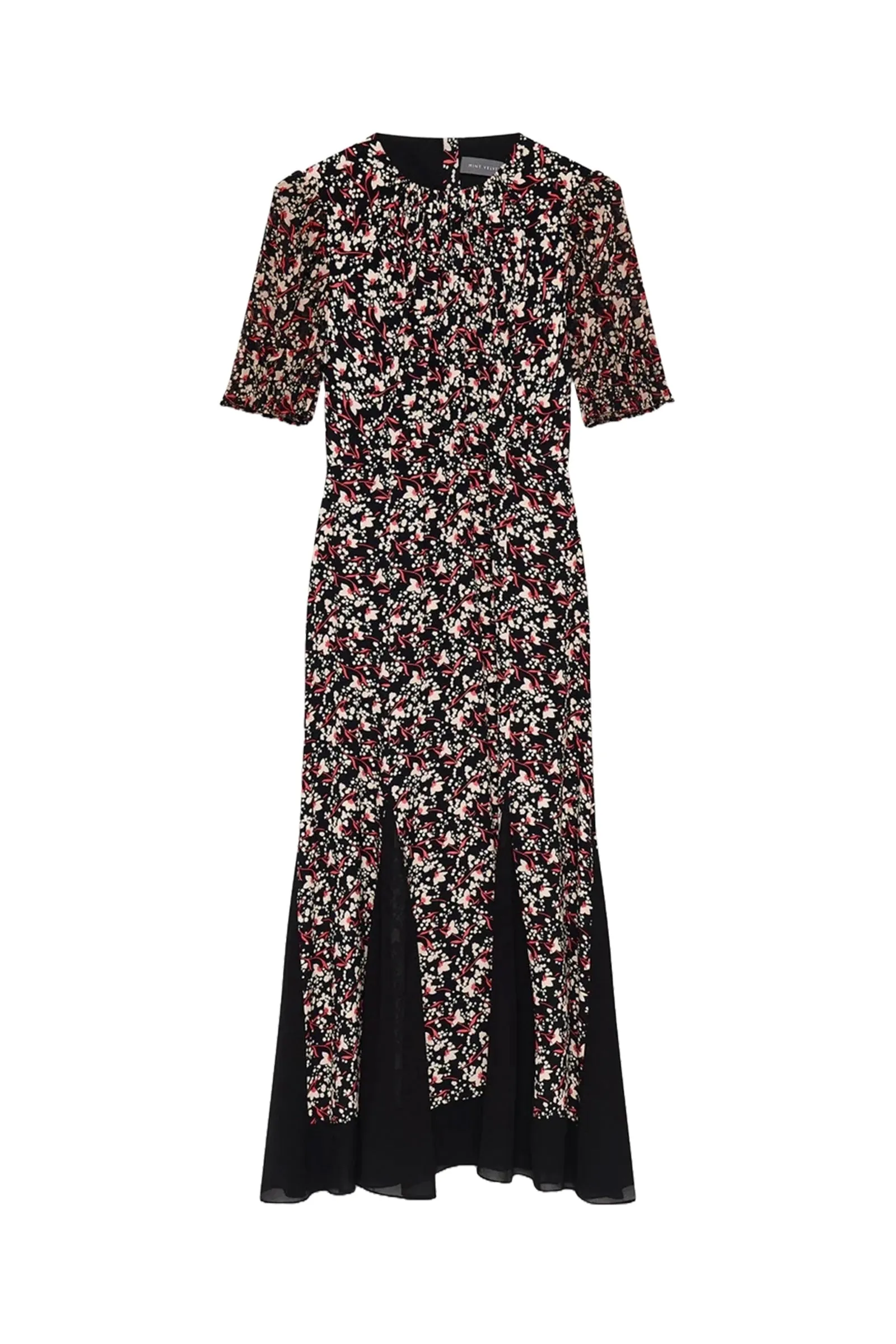 Black Floral Print Godet Maxi Dress