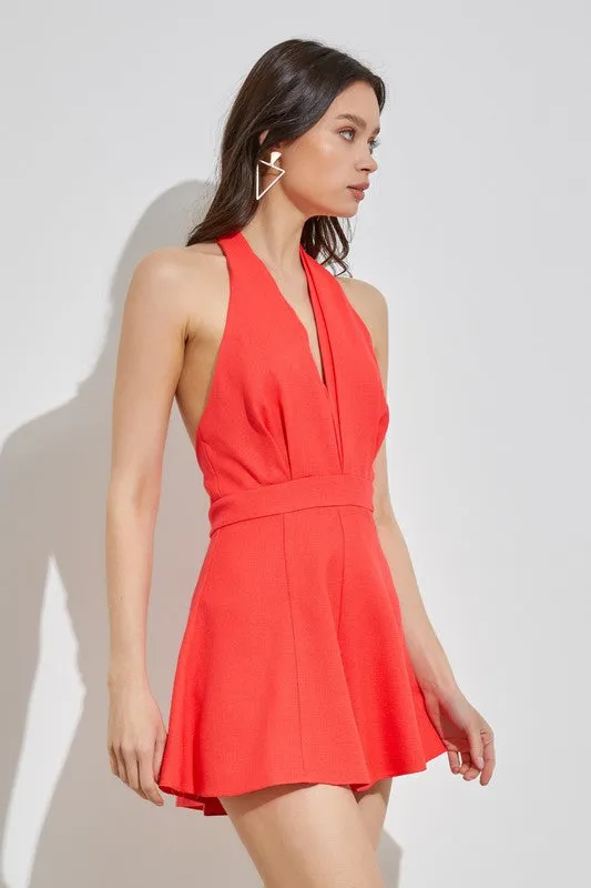 Boho Chic Coral Red Halter Neck Wide Leg Romper