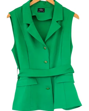 Bright Spring Paradise Belted Sleeveless Blazer