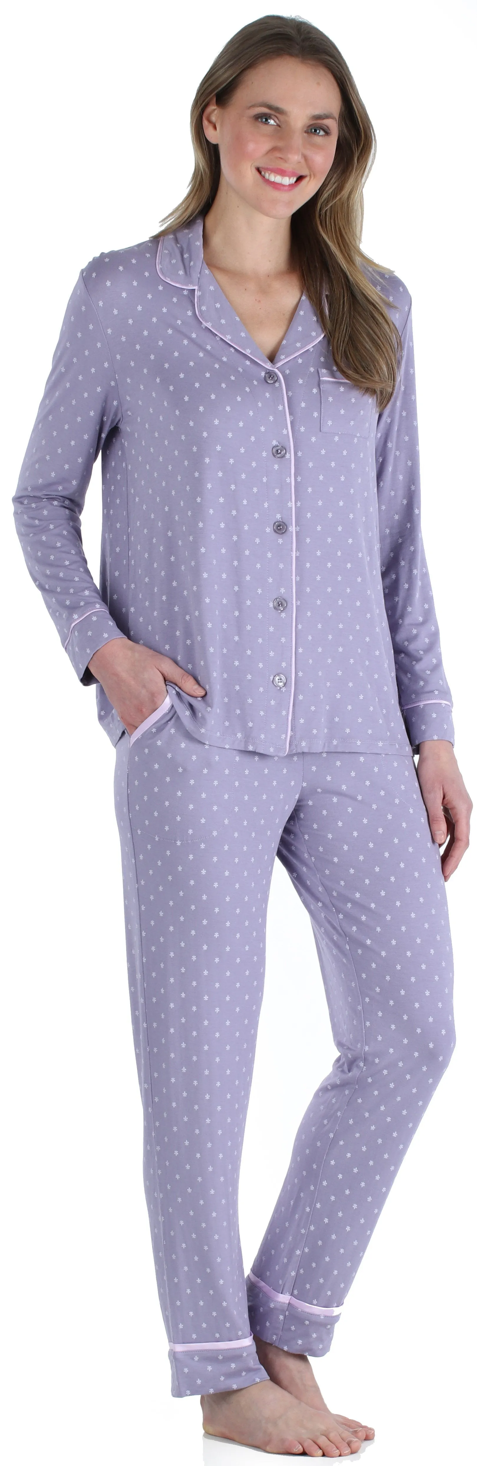 bSoft Women’s Breathable Soft 2-Piece Long Sleeve Button-Down Pajama Lounger Set