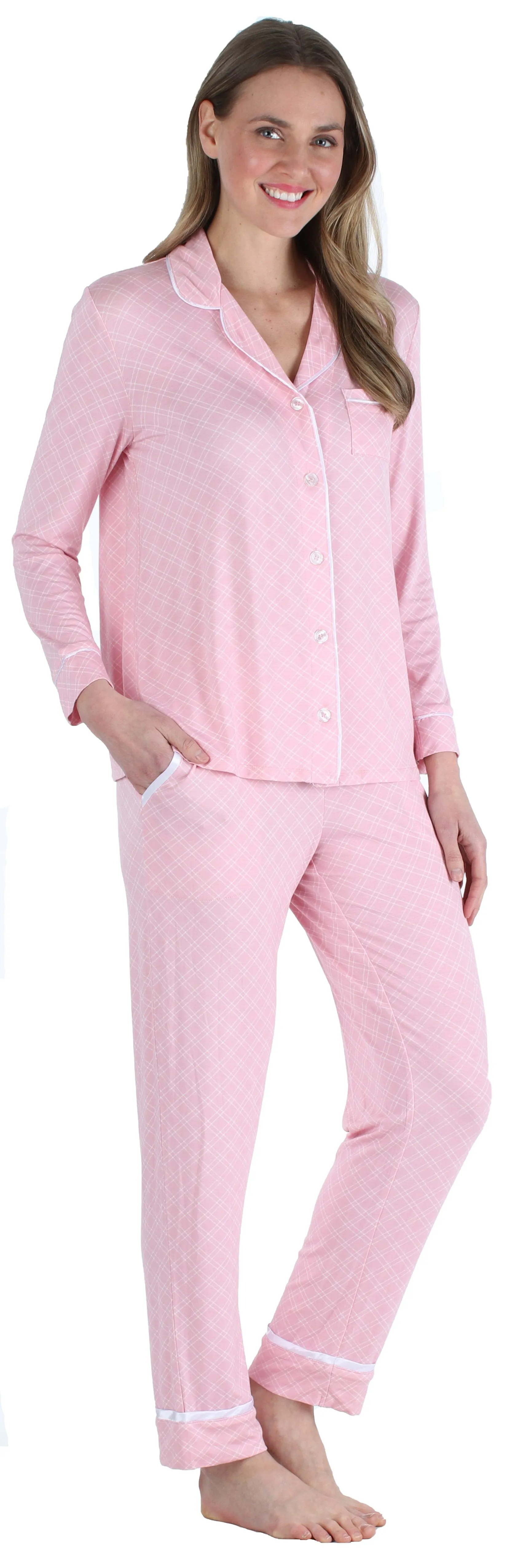bSoft Women’s Breathable Soft 2-Piece Long Sleeve Button-Down Pajama Lounger Set