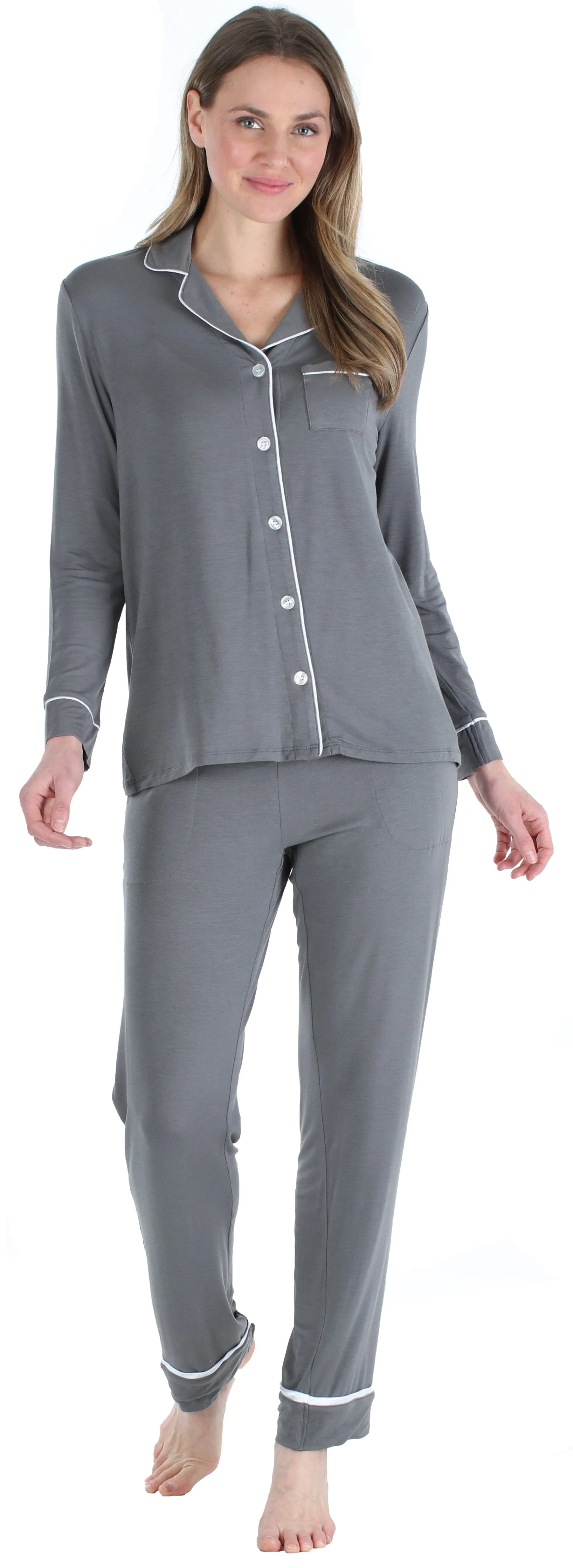 bSoft Women’s Breathable Soft 2-Piece Long Sleeve Button-Down Pajama Lounger Set