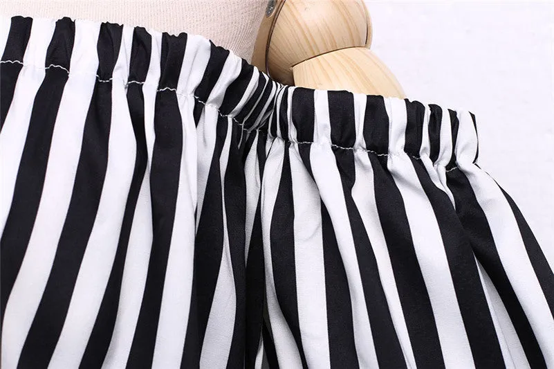 Claribel Elegant Off Shoulder Casual Choker Stripe Blouse