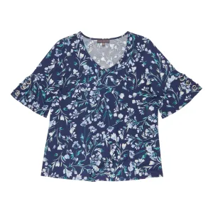 Classic Editions Women's Printed Short Sleeve with Sleeve Rings