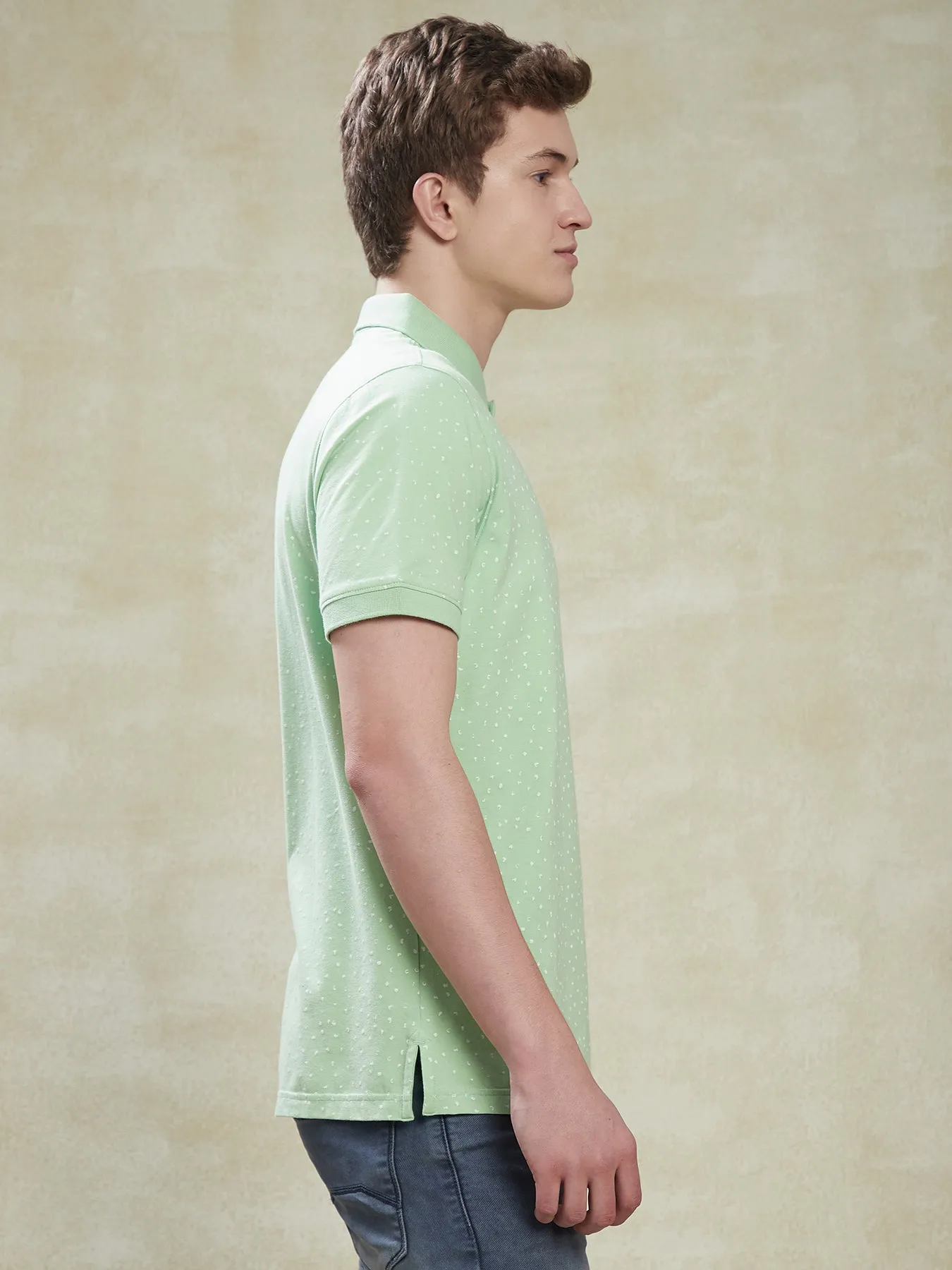 Cotton Stretch Green POLO Half Sleeve Casual Mens Printed T-Shirt