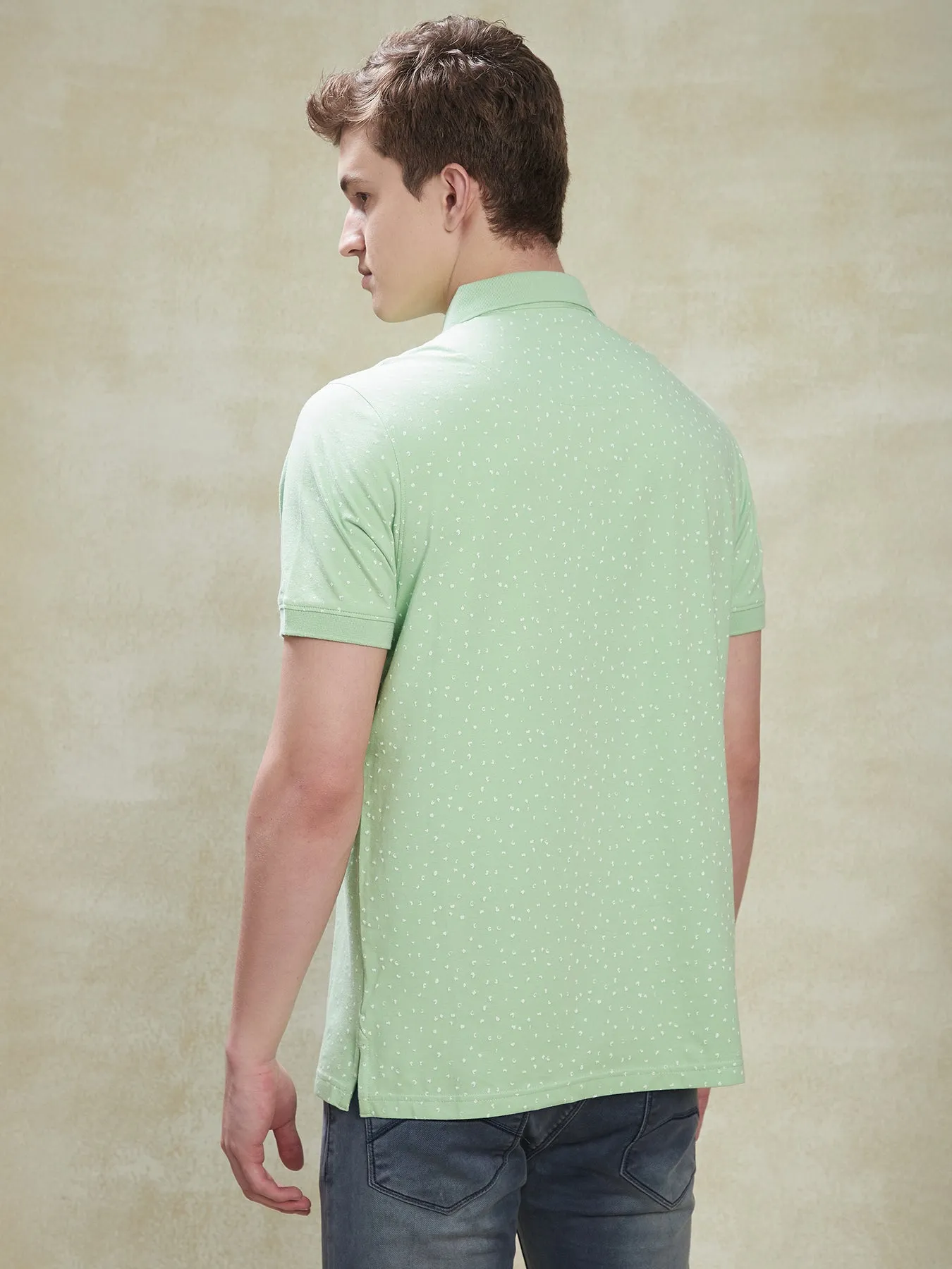 Cotton Stretch Green POLO Half Sleeve Casual Mens Printed T-Shirt