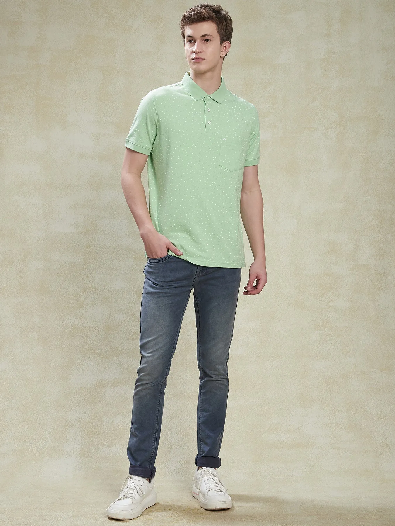 Cotton Stretch Green POLO Half Sleeve Casual Mens Printed T-Shirt