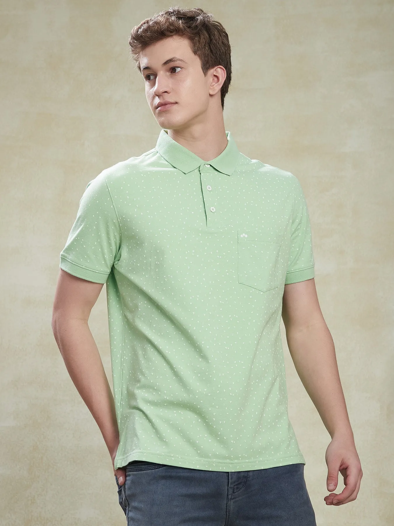 Cotton Stretch Green POLO Half Sleeve Casual Mens Printed T-Shirt
