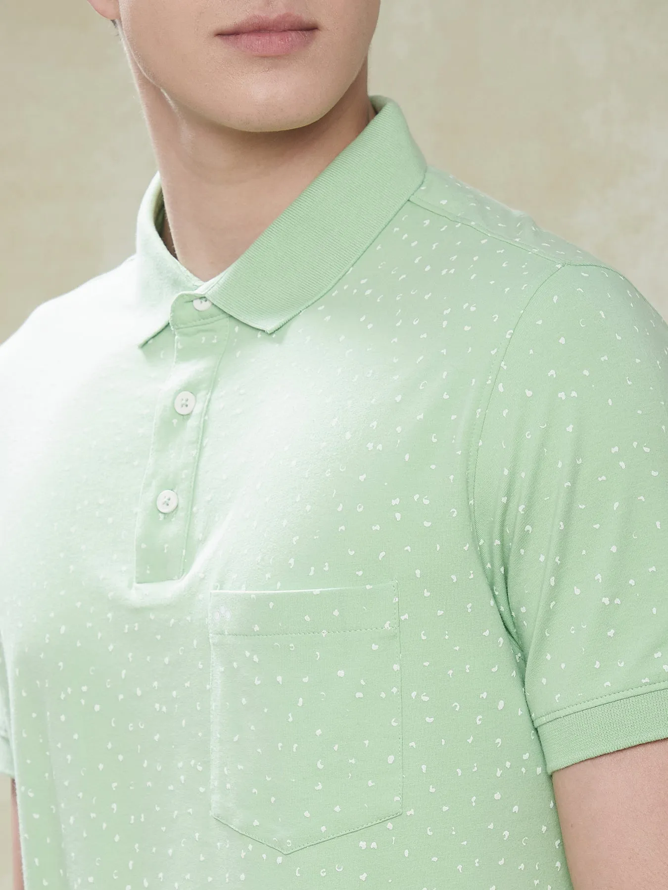 Cotton Stretch Green POLO Half Sleeve Casual Mens Printed T-Shirt