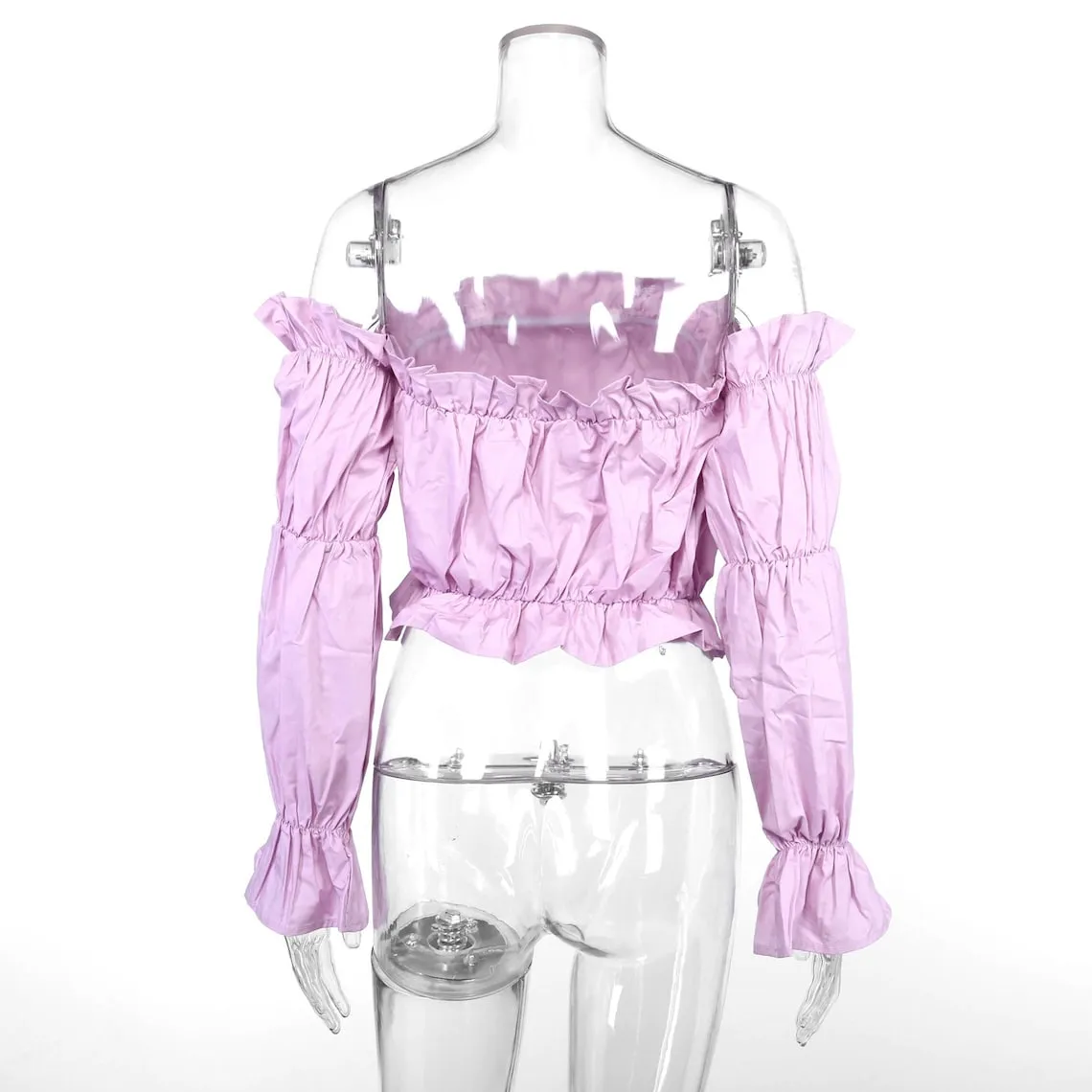 Crumpled Off Shoulder Lantern Sleeves Crop Top