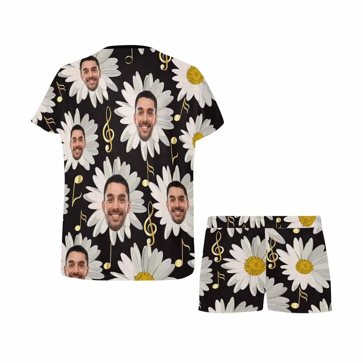 Custom Face Pajamas Daisy Sleepwear Personalized Black Women's Short Pajama Set