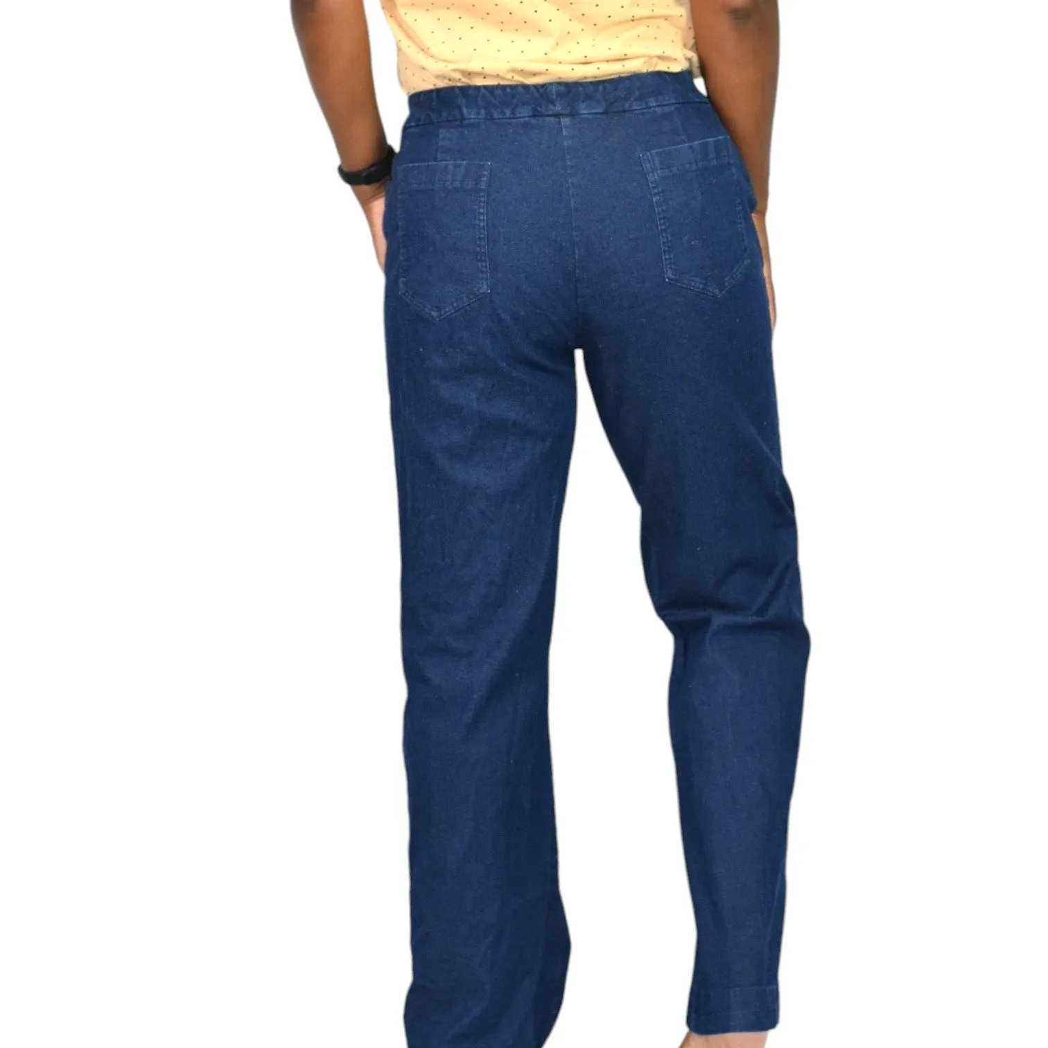Eileen Fisher Denim Trousers Blue Wide Leg Dark Wash Midrise Straight Stretch Size Small