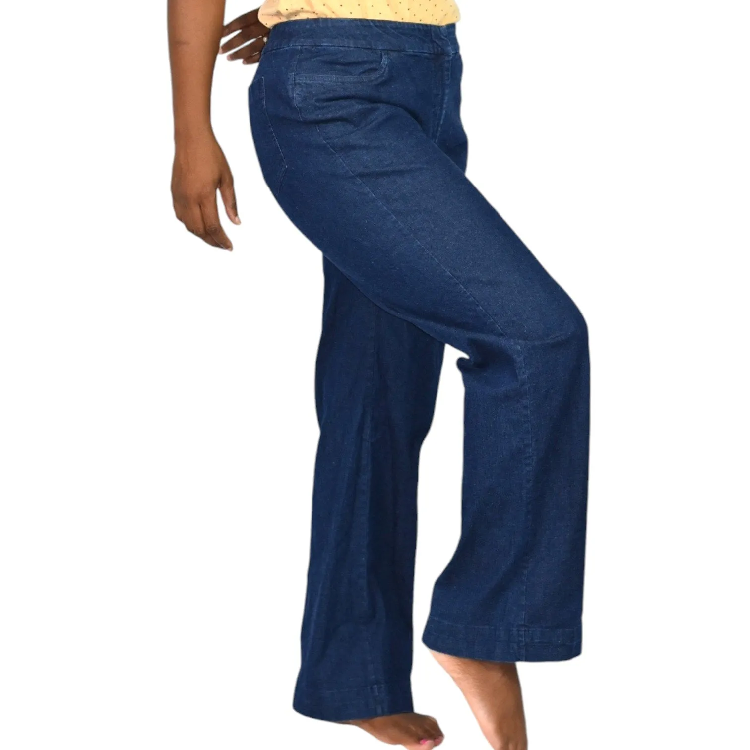Eileen Fisher Denim Trousers Blue Wide Leg Dark Wash Midrise Straight Stretch Size Small