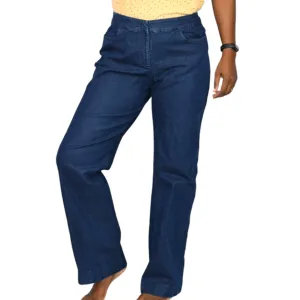 Eileen Fisher Denim Trousers Blue Wide Leg Dark Wash Midrise Straight Stretch Size Small
