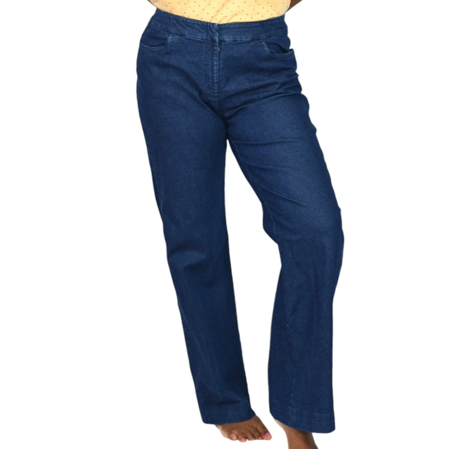 Eileen Fisher Denim Trousers Blue Wide Leg Dark Wash Midrise Straight Stretch Size Small