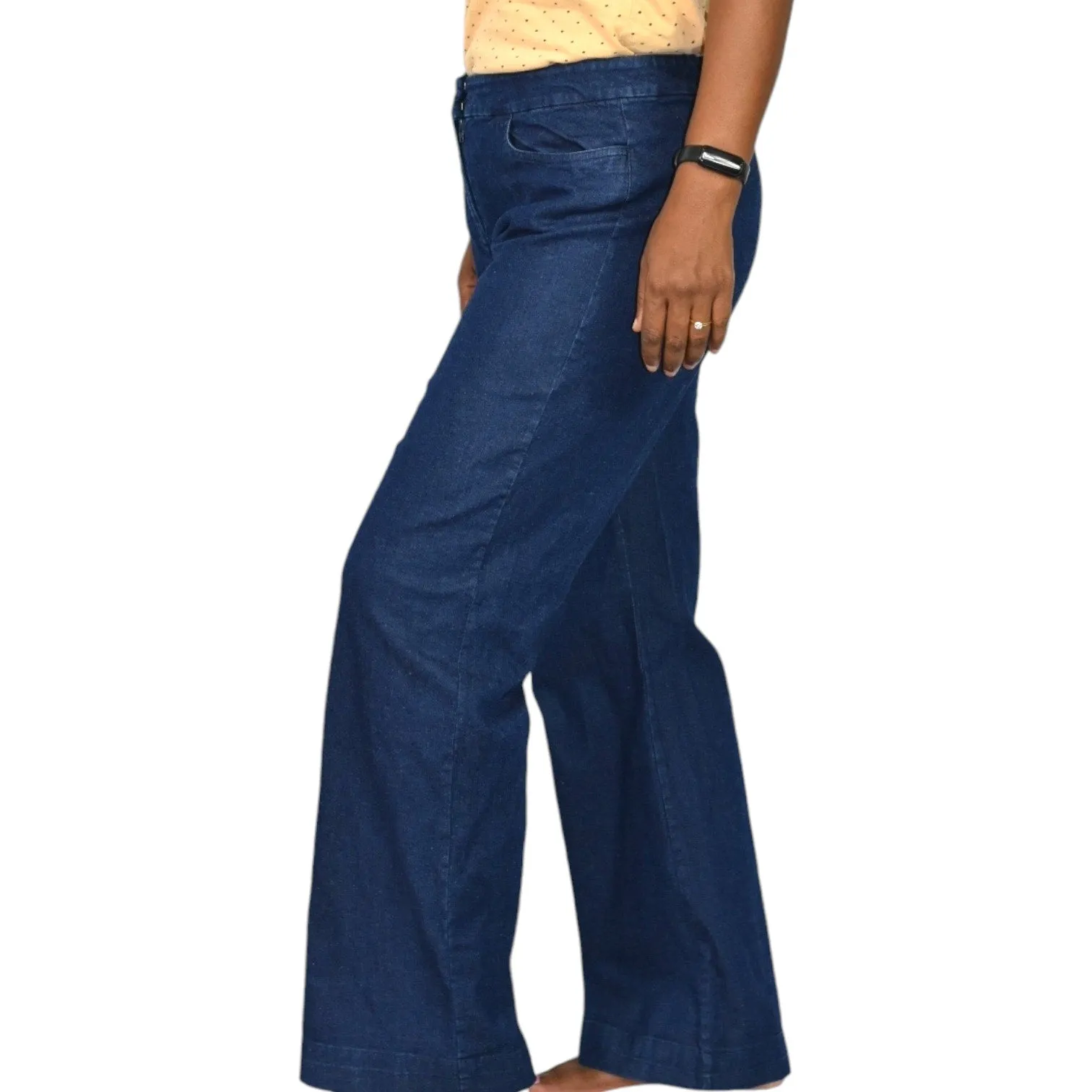 Eileen Fisher Denim Trousers Blue Wide Leg Dark Wash Midrise Straight Stretch Size Small