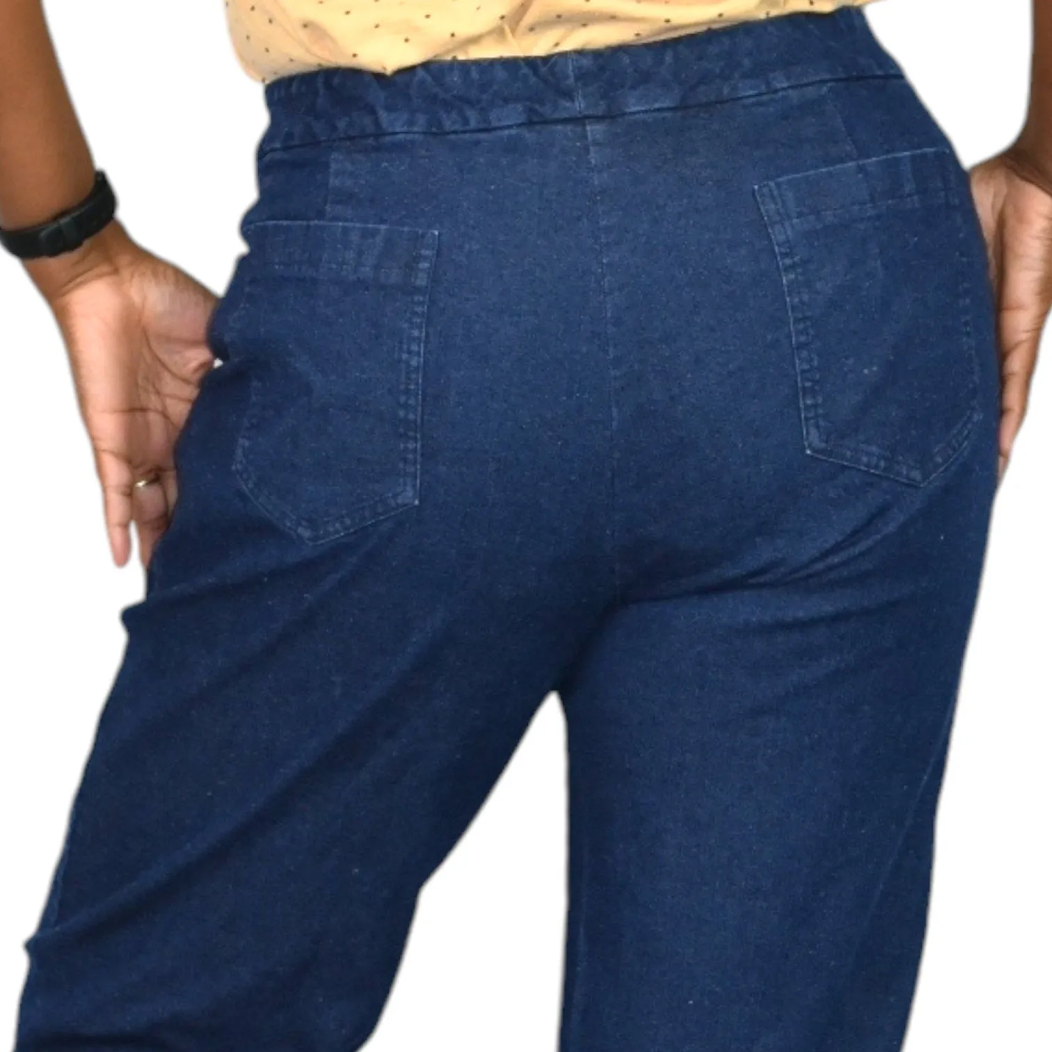 Eileen Fisher Denim Trousers Blue Wide Leg Dark Wash Midrise Straight Stretch Size Small