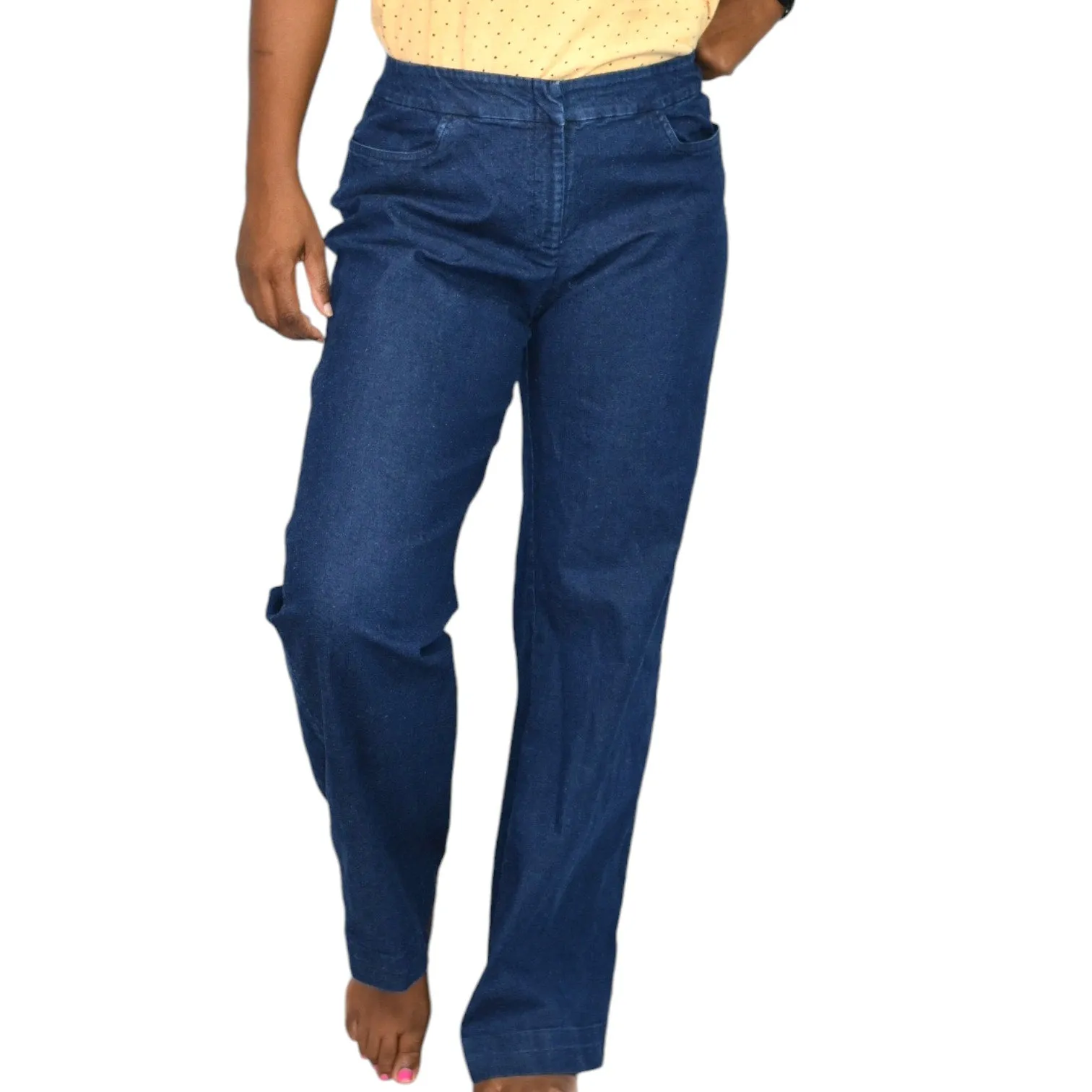 Eileen Fisher Denim Trousers Blue Wide Leg Dark Wash Midrise Straight Stretch Size Small