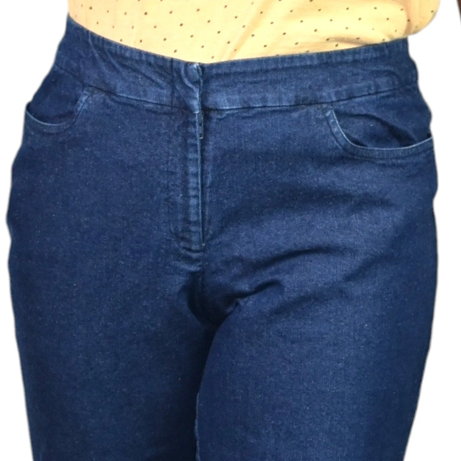 Eileen Fisher Denim Trousers Blue Wide Leg Dark Wash Midrise Straight Stretch Size Small