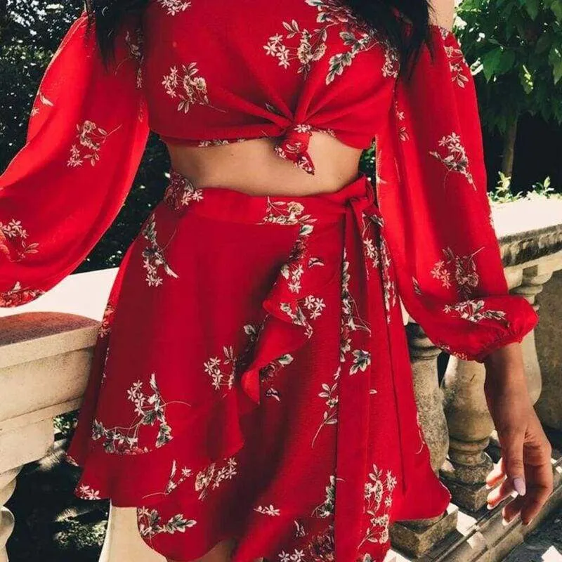FashionSierra - Summer Holiday Women 2 Piece Set Off Shoulder Blouse Plus Skirts Bandage Bandeau Crop Top Skirt Beach Outfit Sundress