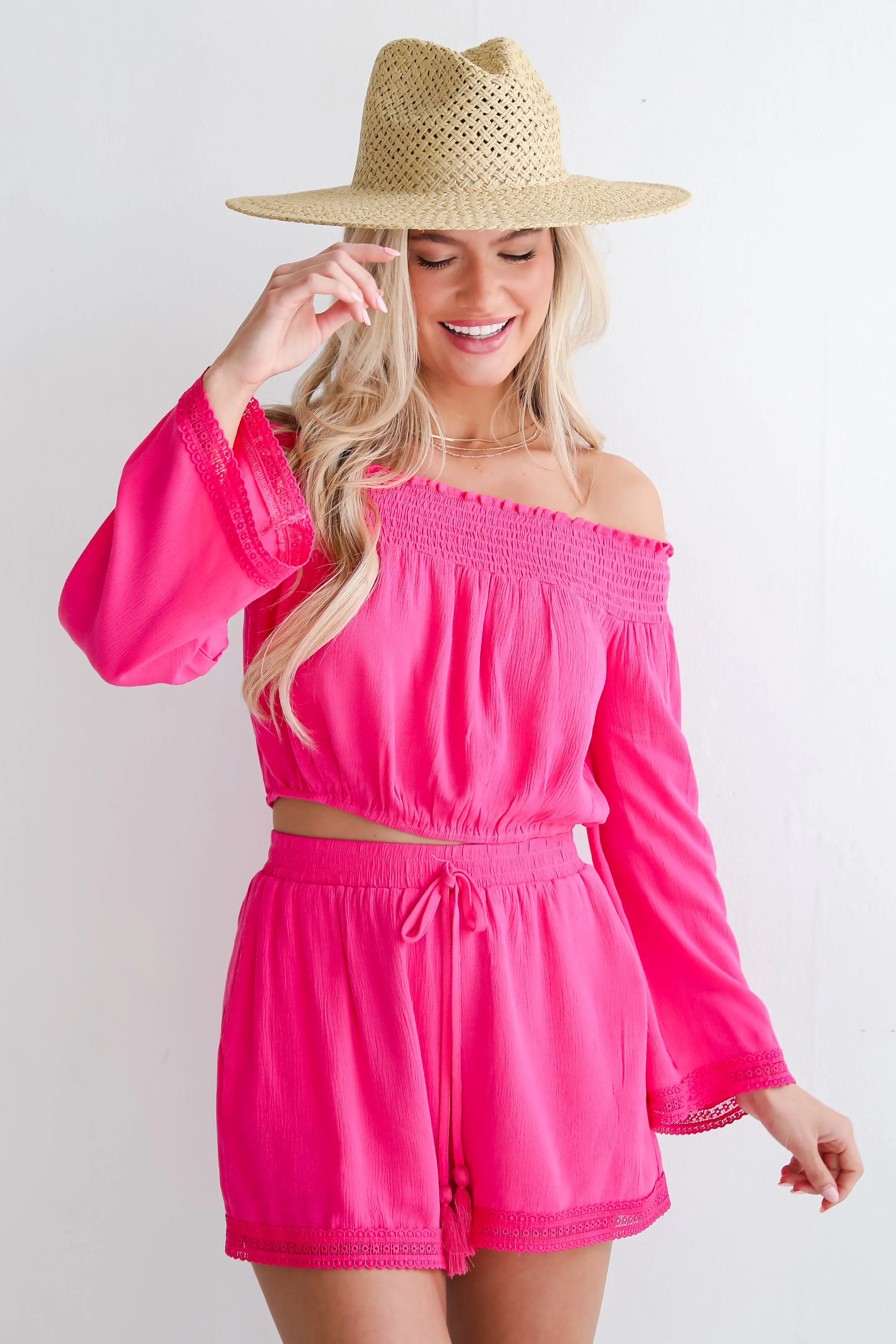 FINAL SALE - Island Favorite Fuchsia Cropped Blouse - DU DEAL