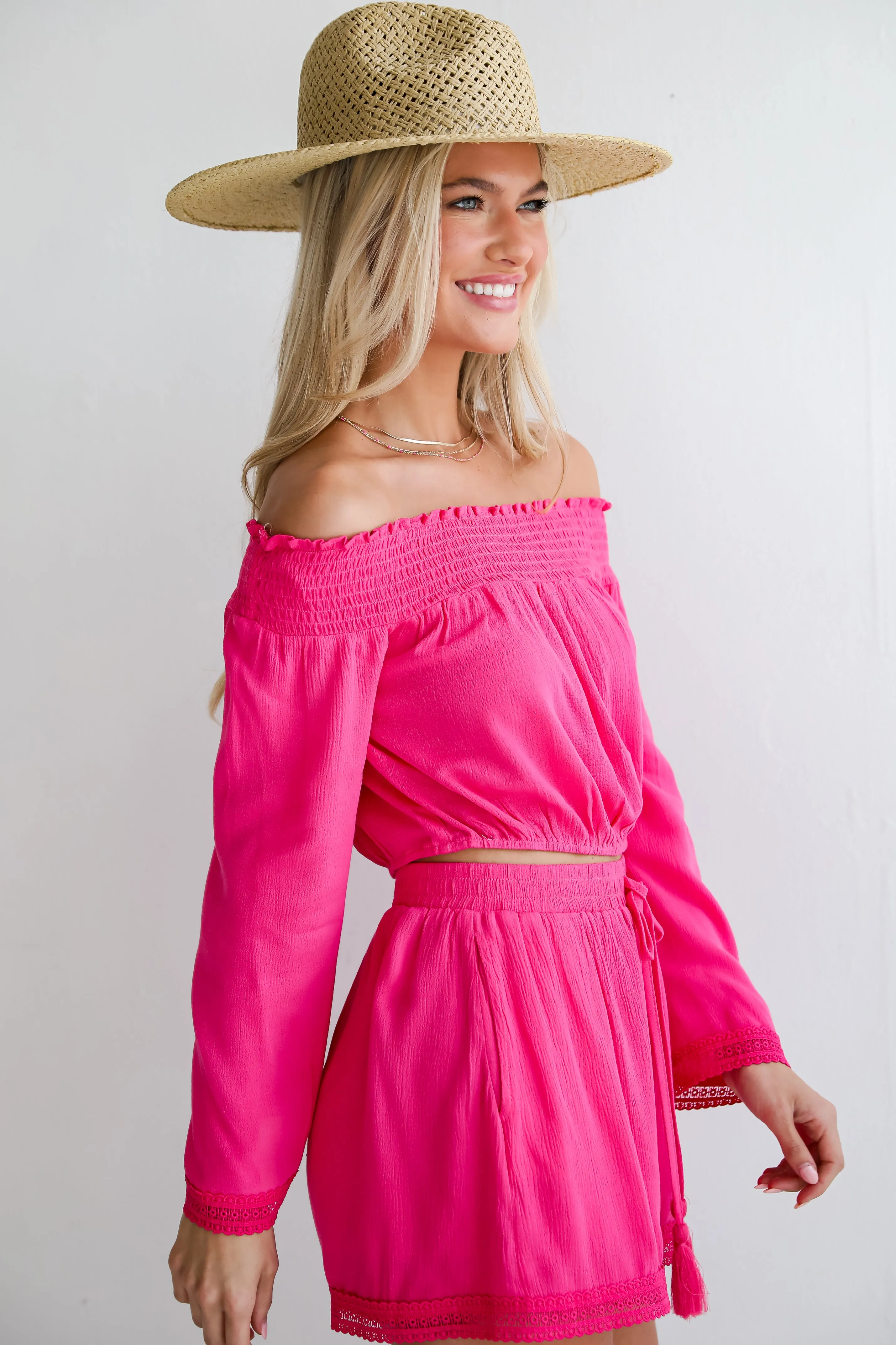 FINAL SALE - Island Favorite Fuchsia Cropped Blouse - DU DEAL