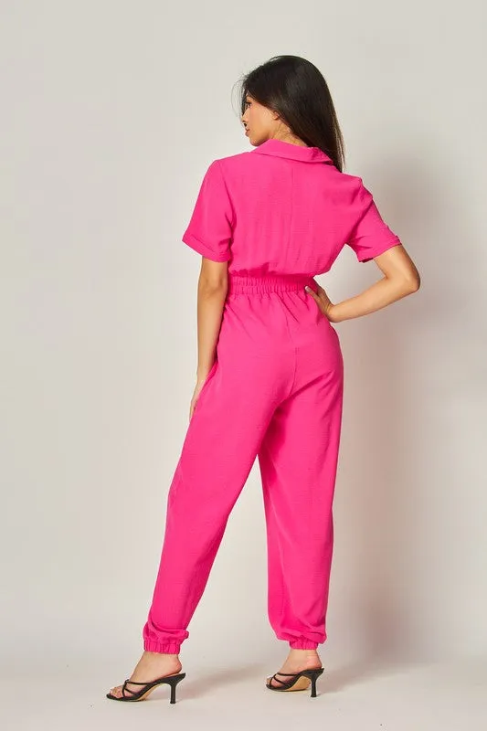 Fuchsia Airflow Front Zip Closure Jumpsuit