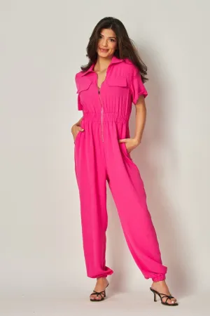 Fuchsia Airflow Front Zip Closure Jumpsuit