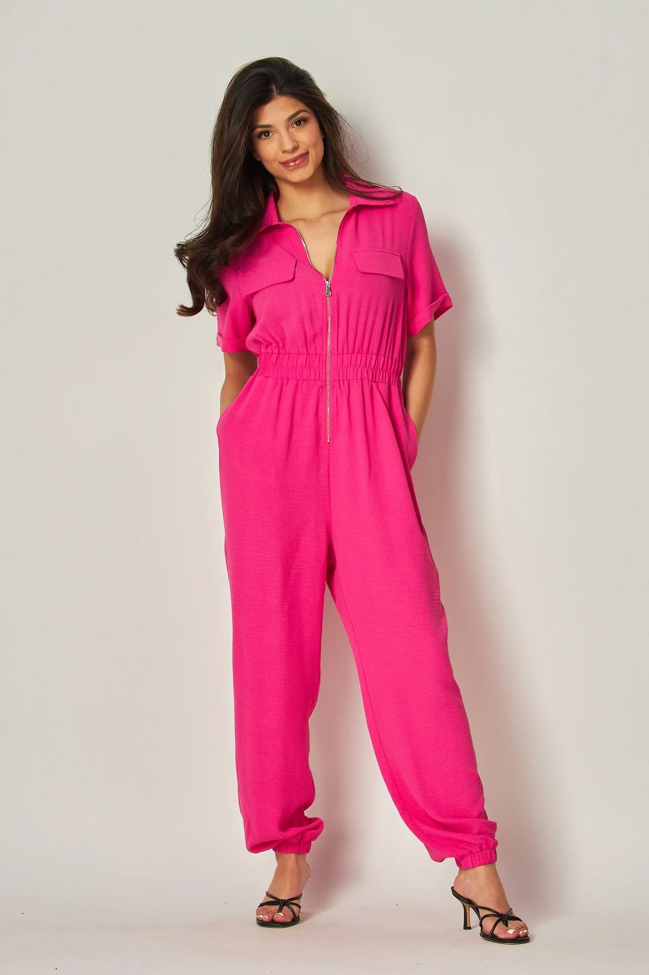 Fuchsia Airflow Front Zip Closure Jumpsuit