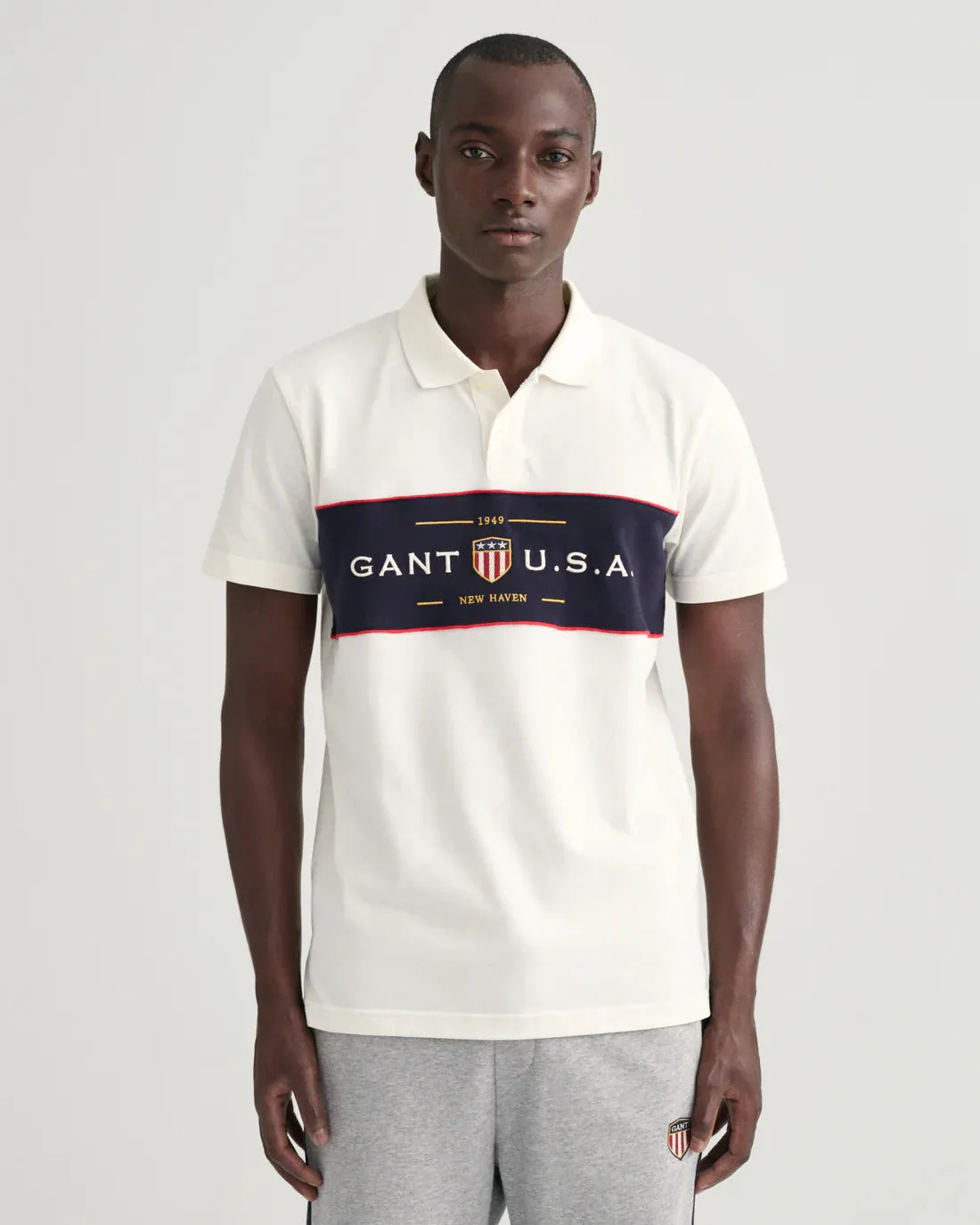 Gant Men White Printed Polo Neck Short Sleeves T-shirt