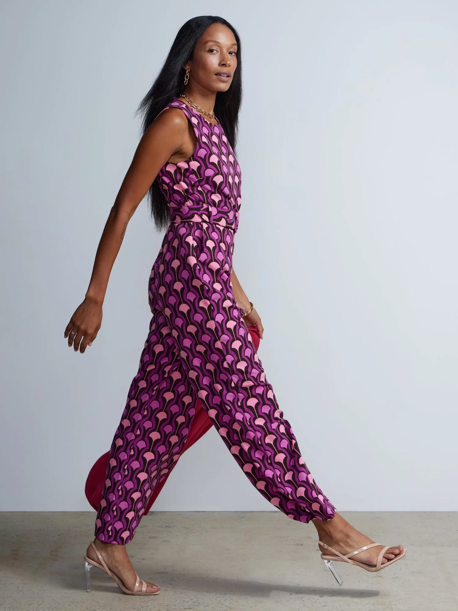 Geo Print Belted Jumpsuit