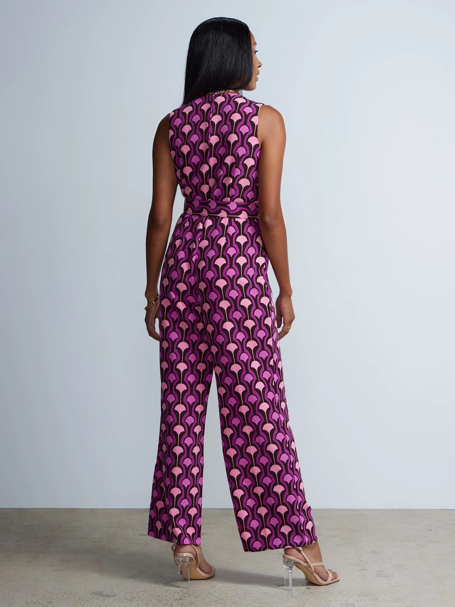 Geo Print Belted Jumpsuit