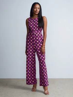 Geo Print Belted Jumpsuit