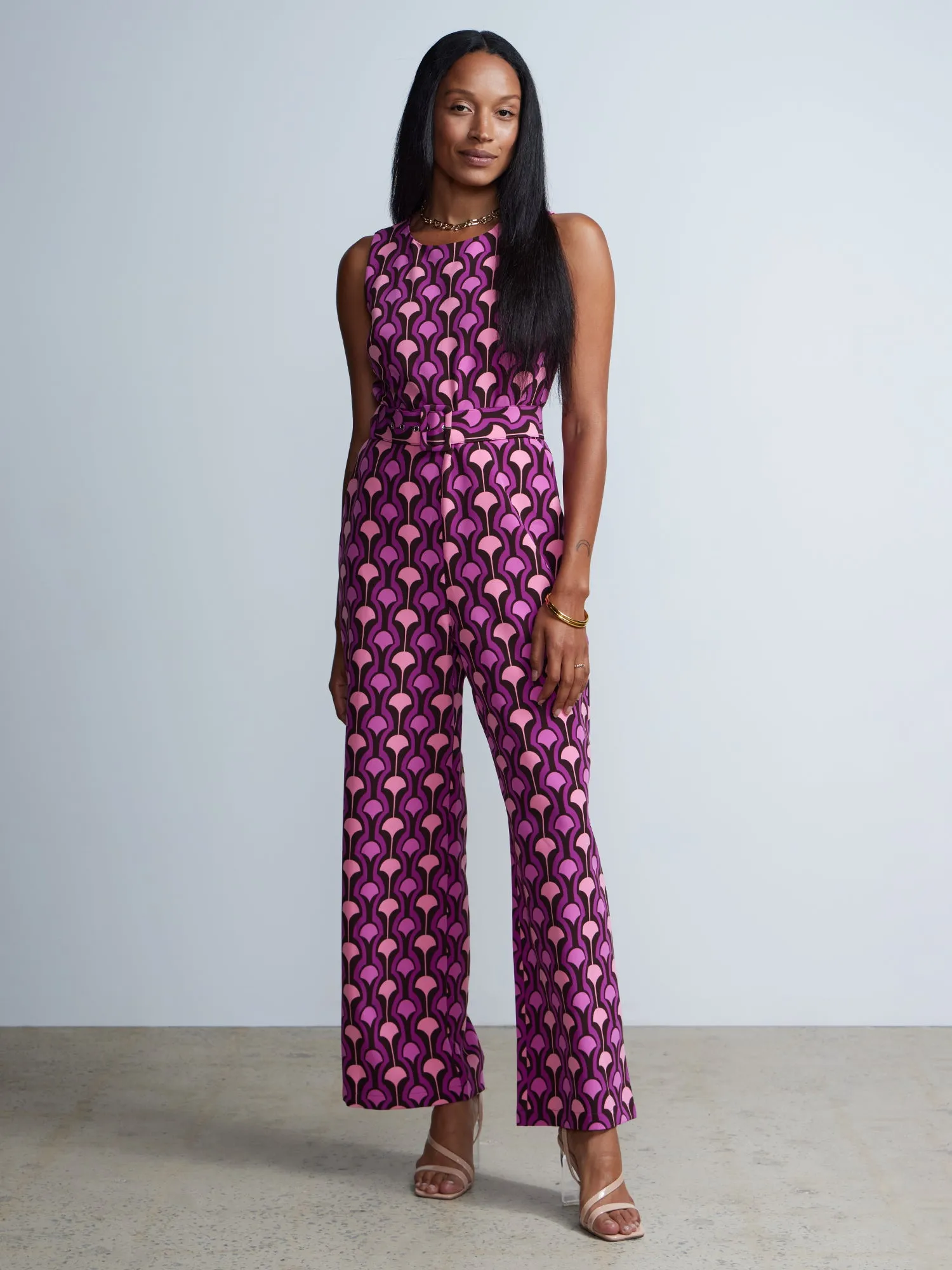 Geo Print Belted Jumpsuit