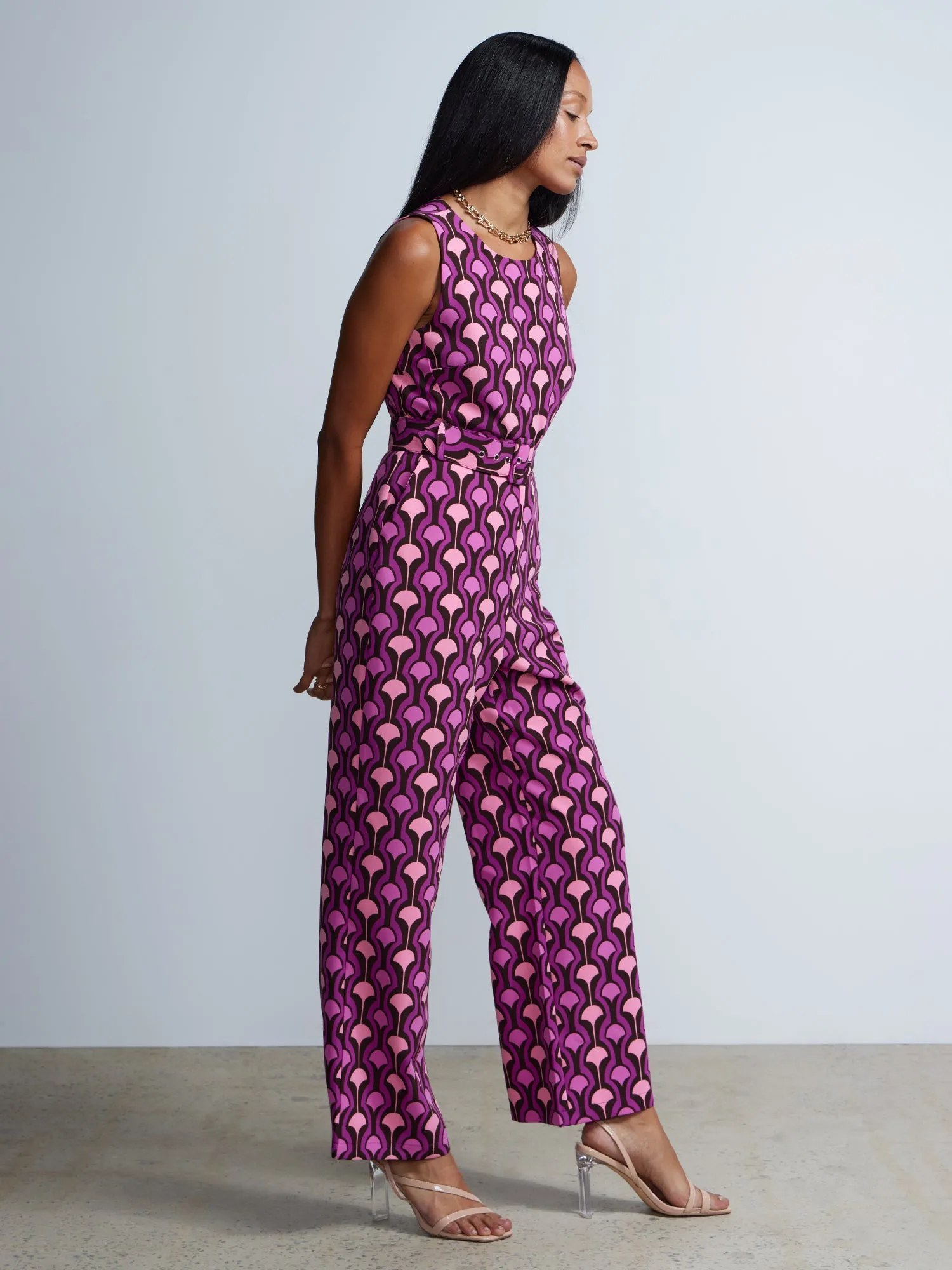 Geo Print Belted Jumpsuit