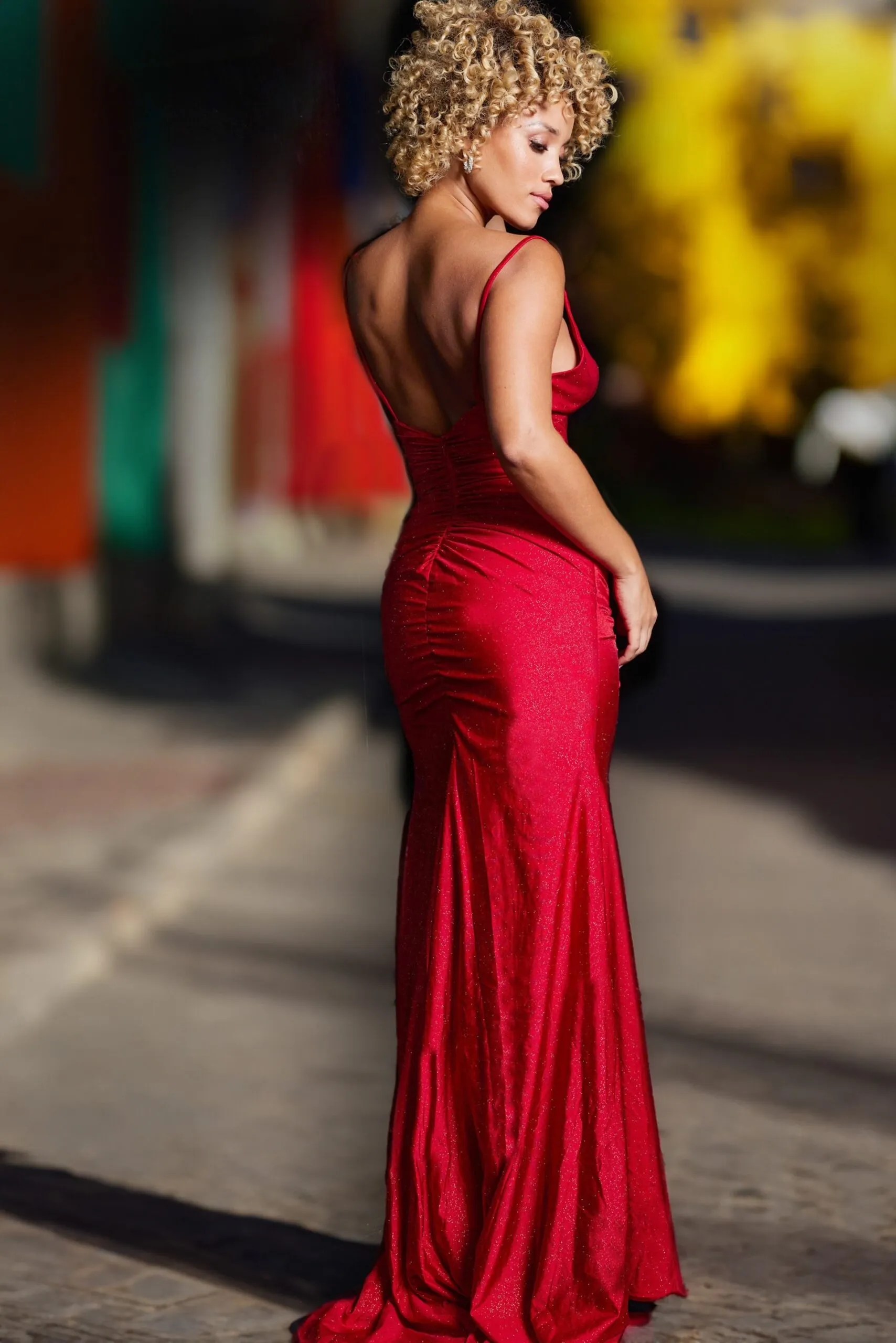 Glitter Fitted V-Neck Slit Gown by Jovani 38817