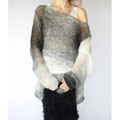 Handmade Mohair Sweater Cozy See Through Knit Top