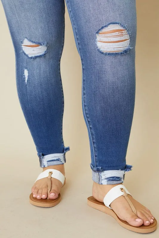 Hi Curvy Plus Size Women Hi Rise Button Fly Ankle Skinny