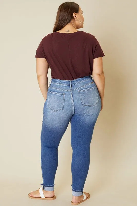 Hi Curvy Plus Size Women Hi Rise Button Fly Ankle Skinny
