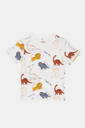 Infant Boys White Jungle Printed T-Shirt