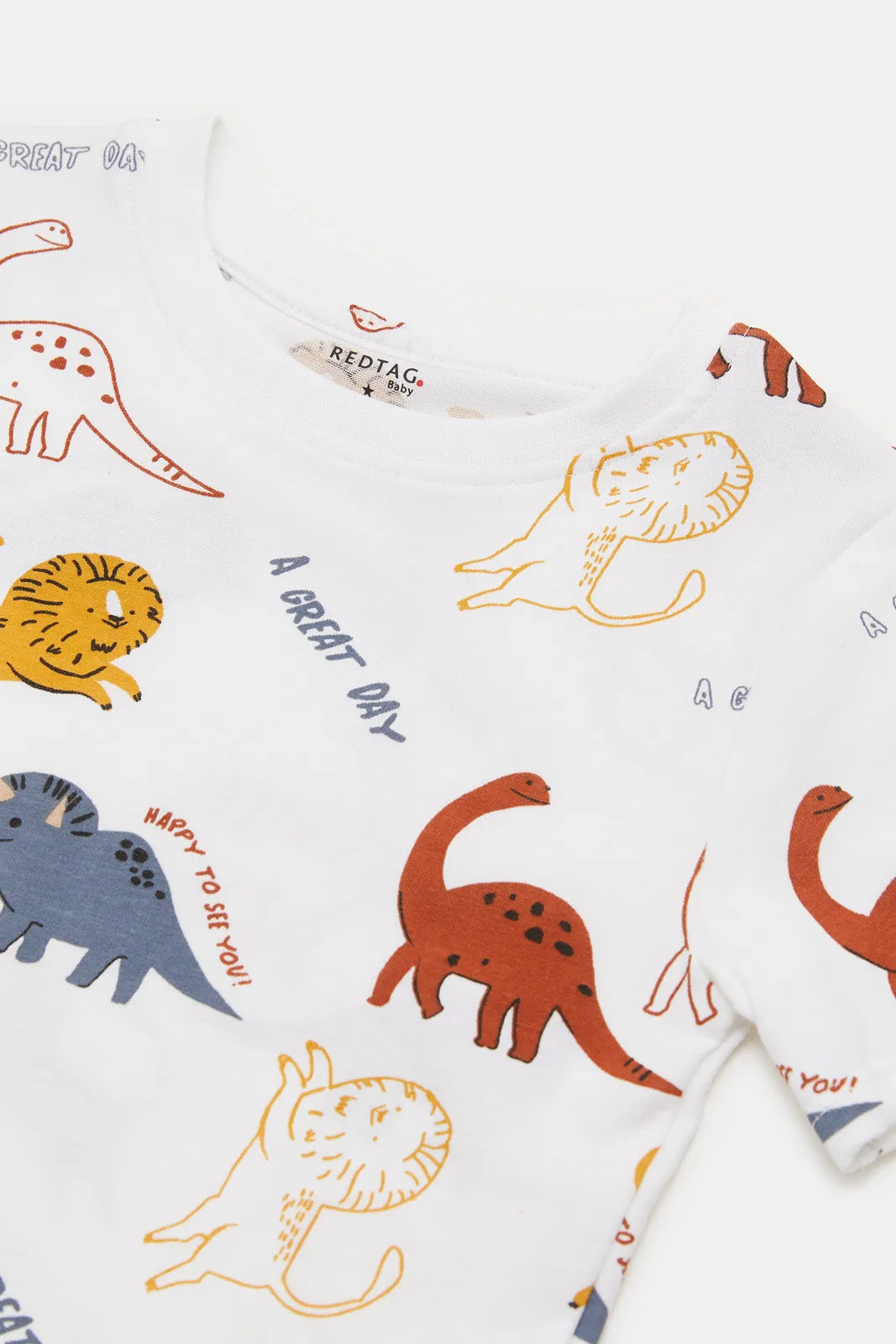 Infant Boys White Jungle Printed T-Shirt